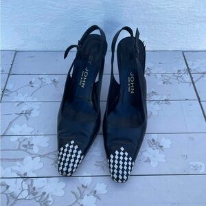 St. John Black and White Checkered Slingback Heels
